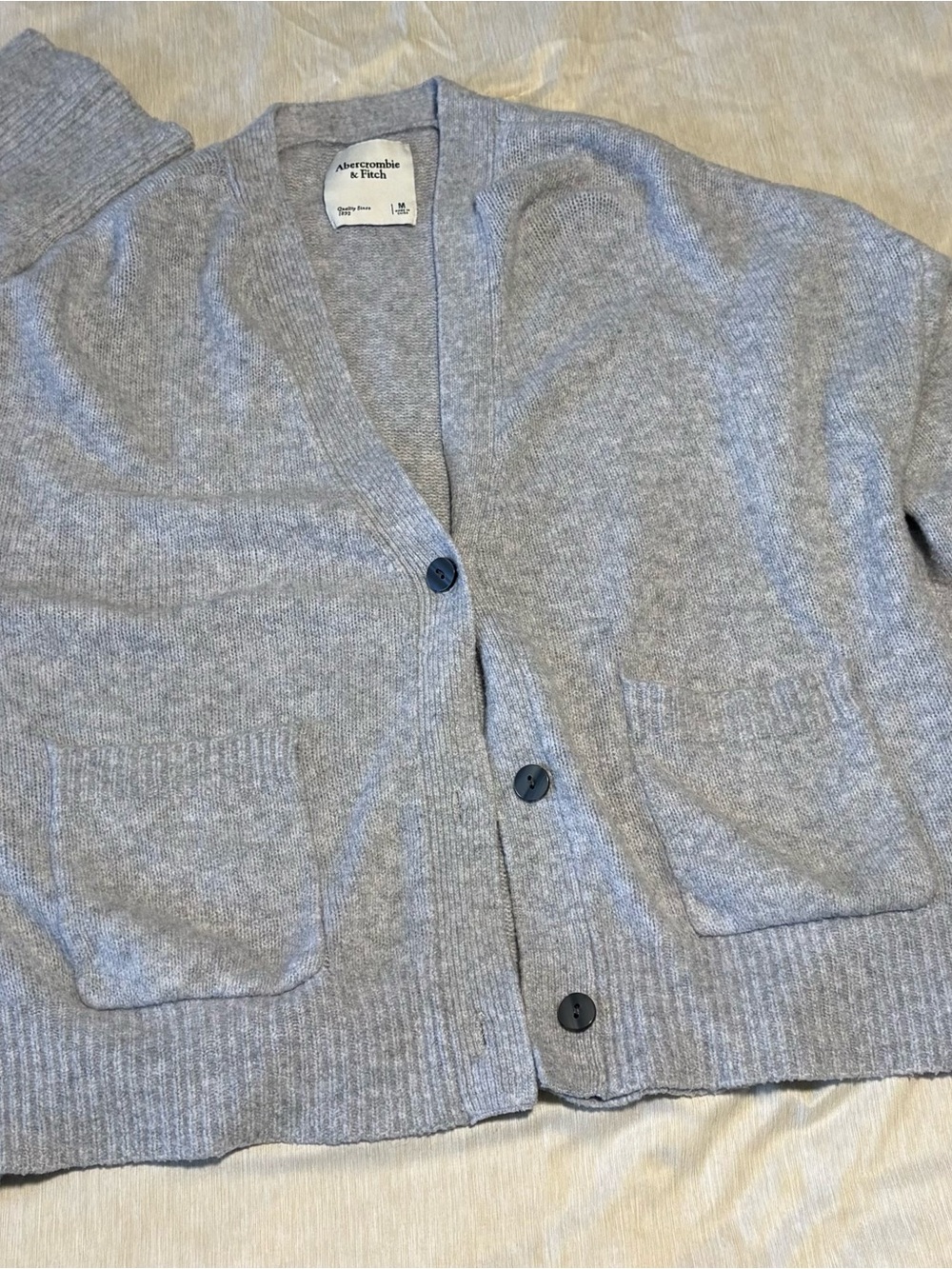 Abercrombie & Fitch Light Gray Men's Button-Front Cardigan